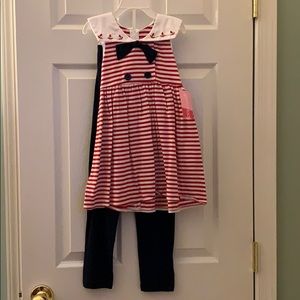 Sailor Dress with Leggings. Red, white, & blue.
